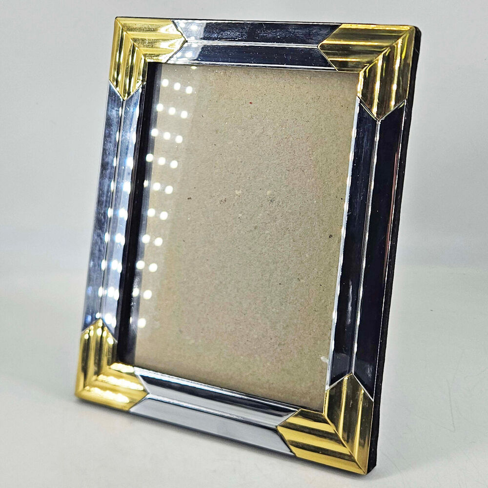 Vintage 80's Art Deco Style polished silver gold 5x7 Photo Picture Frame
